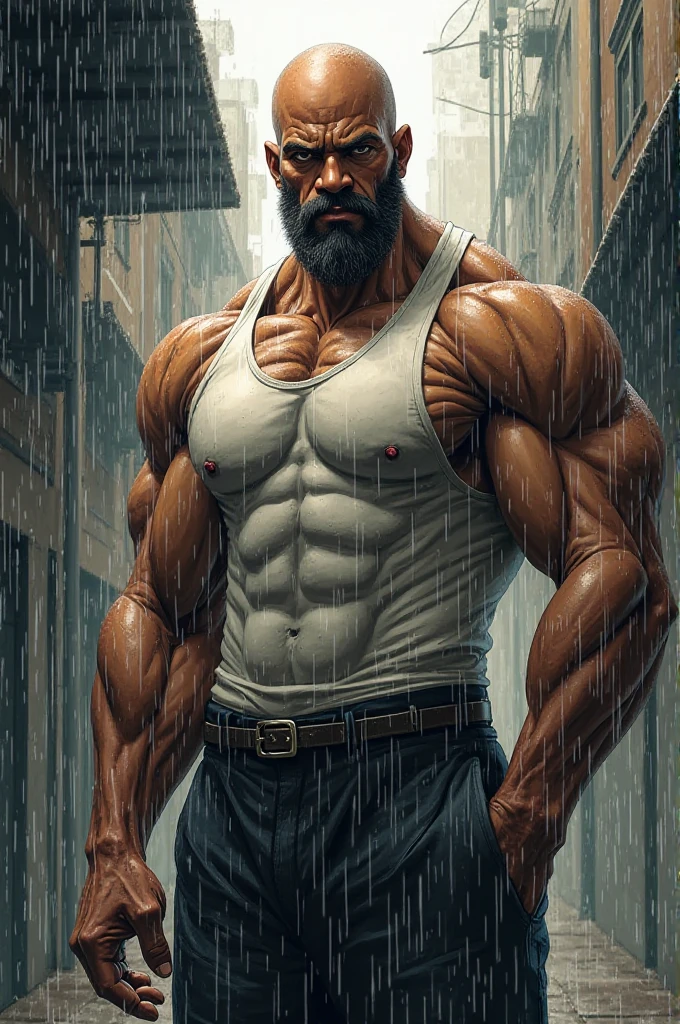 ((High Detail)), ((Sharp focus)), ((HD)), ((perfect eyes)), ((perfect face)), Jason Statham, Handsome Man, Beautiful Man , (Naked, Muscular, Pecs, defined physique)), ((chest hair, big nipples)), ((Sweat, Glistening)), Tight Pants, low rise pants, big bulge, erection, pubic hair, futuristic, holsters, guns, gloves, armor, muscular legs, boots,