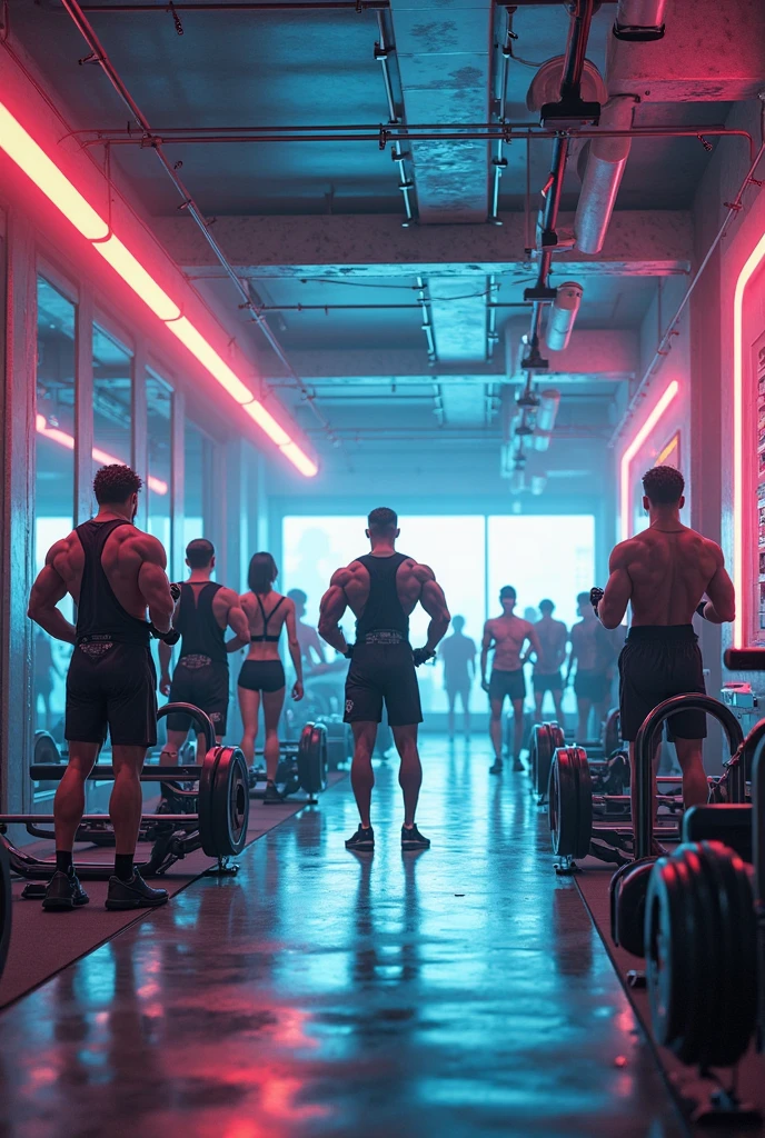CrossFit warehouse with neon lights 
