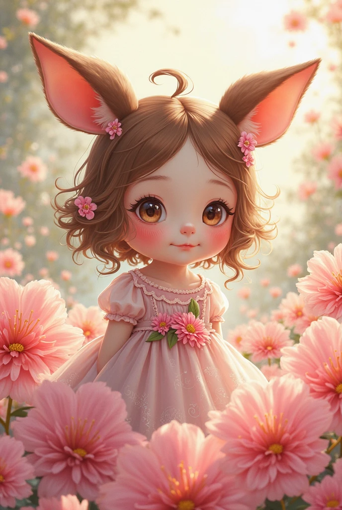 Create an image of a girl with hamster ears and her hamster 