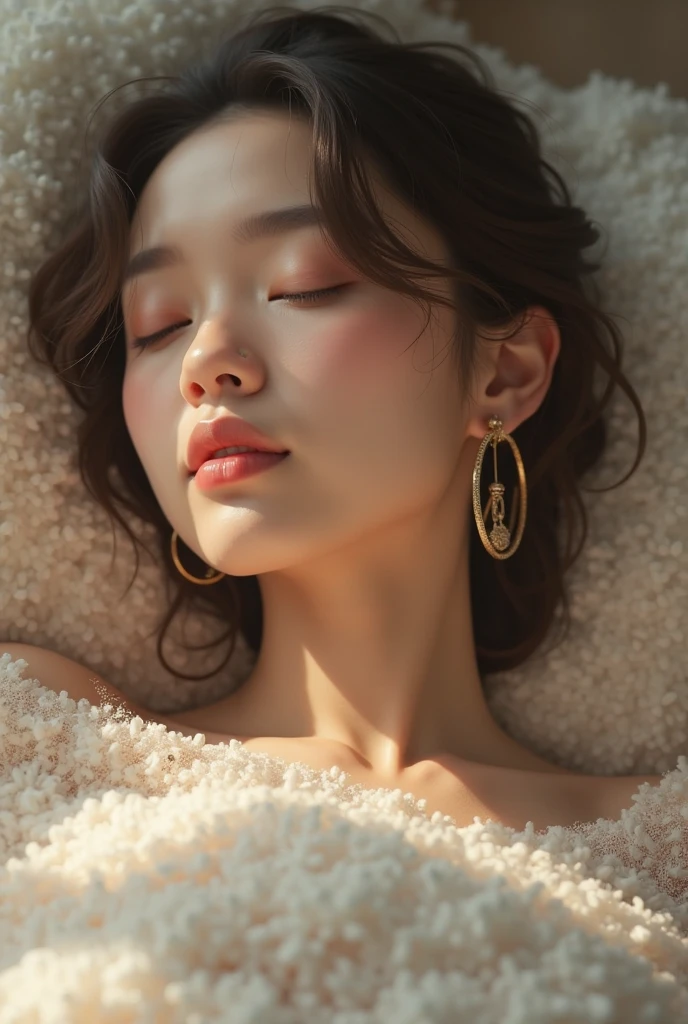 (Raw photo:1.2)、Highest quality、Detailed beauty、Beautiful long-haired woman、The most beautiful women in the world、Beautiful and sharp face、21 years old、Also々Shibi、(Smooth long hair that looks blonde 1.2)、Highly detailed face、She has her black tank top rolled up over her chest, exposing her breasts.、Face full of joy:1.2、Beautiful and fine details、Eyeliner、Small Face、Ample breasts、((Full nudity:1.3))、necklace、Semi-backlit、High resolution、8k wallpaper detailouth open and chin up:1.3)(Photorealism:1.4)、Super Detail、masterpiece、((Sleeping in bed with arms raised:1.6))、Very bright photo、((View from above:1.3))、I twist my body and feel