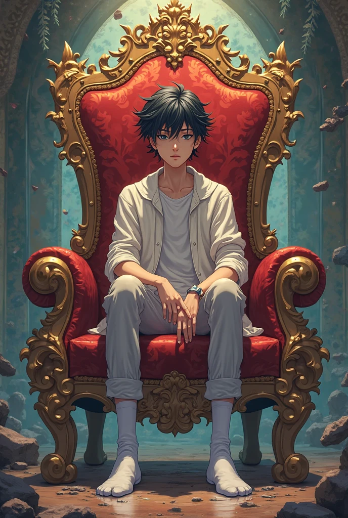 1king, sitting on the throne, (anime), bizarre scenario, This is Junji, Yusuke Murata, black and white, 8K, anime, horror