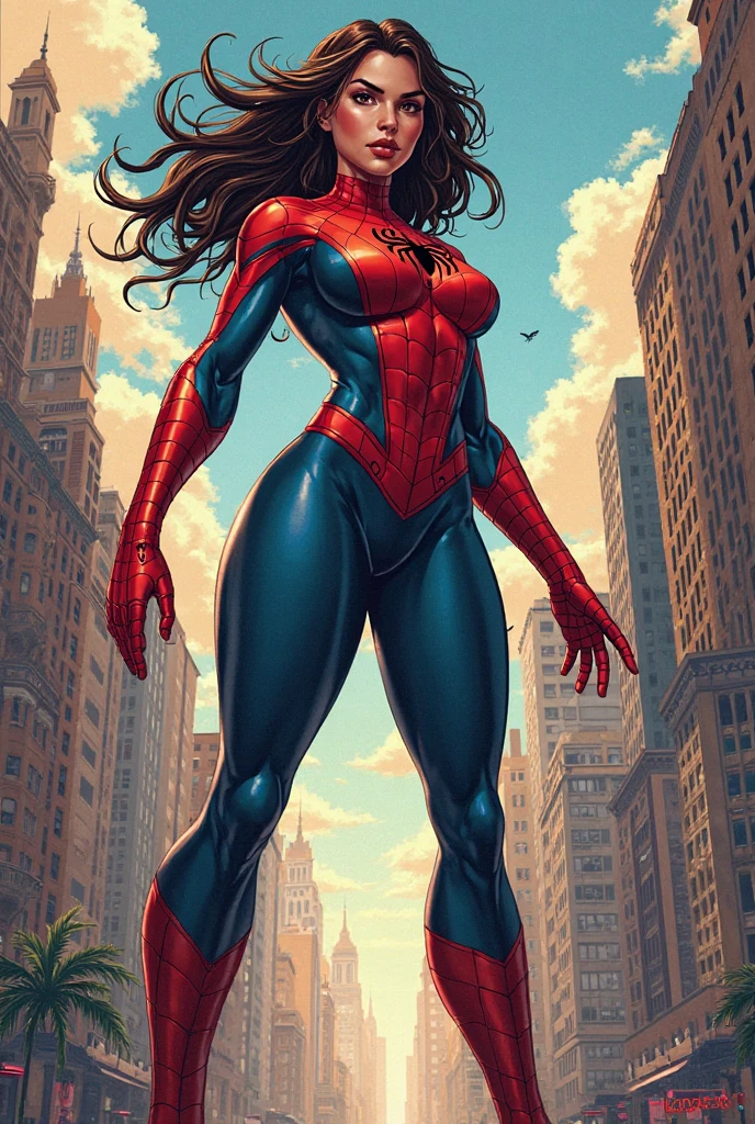 Miles of spiderman being a woman looking to the right