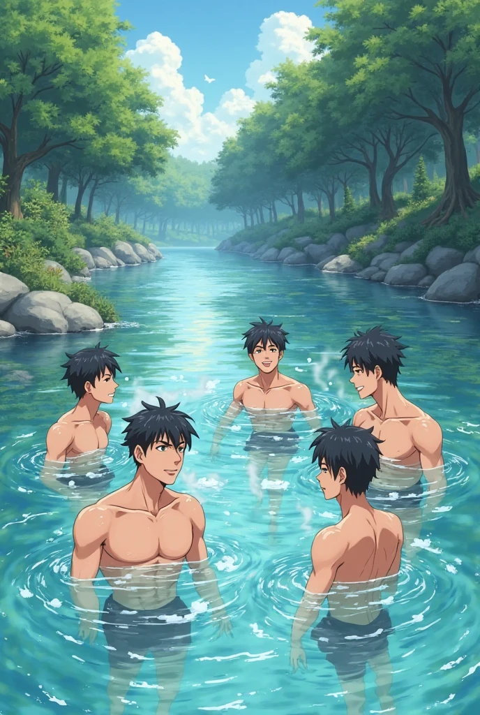 Sasuke, topless, blue briefs, muscle growth, bathtub, bathing, 12-year-old boys,