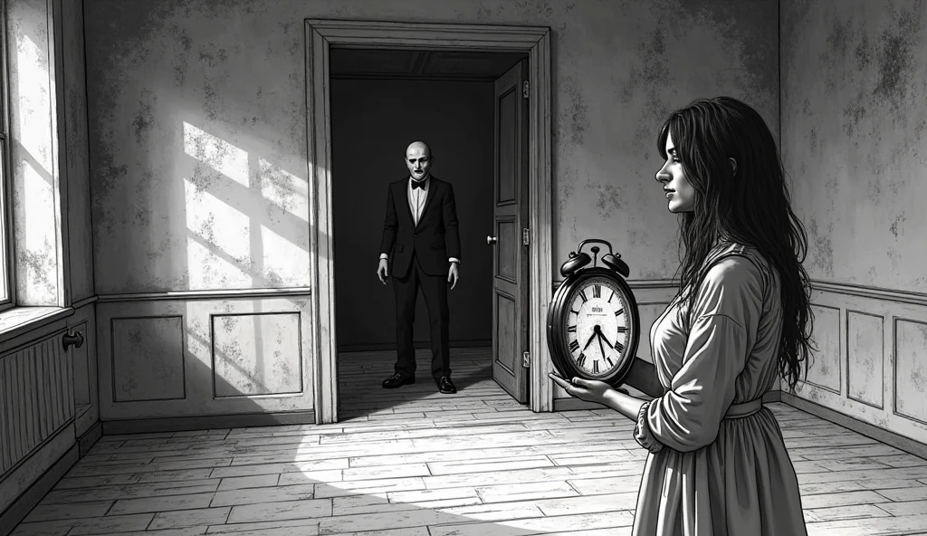 (Masterpiece in maximum 16K resolution:1.6), ((darkest_insane_silhouette_illustration):1.2),(intricate detail:1.4), (extremely insane detail:1.4),(highest quality:1.3),(Hyper_realistic:1.3). | Black and white, silhoutte art, female figure, elegant pose, flowing hair, graceful curves, subtle details, minimalistic background, soft lighting, delicate features, captivating composition, expressive eyes, slender silhouette, artistic interpretation. | ((silhoutte_of_pretty_girl_waiting under a clock):1.5), ((waiting pose):1.2), falling flower petals background, each flower petals detailed and rendered with a masterful gouache technique, silhoutte art behance,surreal, It gives a romantic aura. | (perfect_fingers:1.0), (perfect_legs:1.0), better_hands, More_Detail.