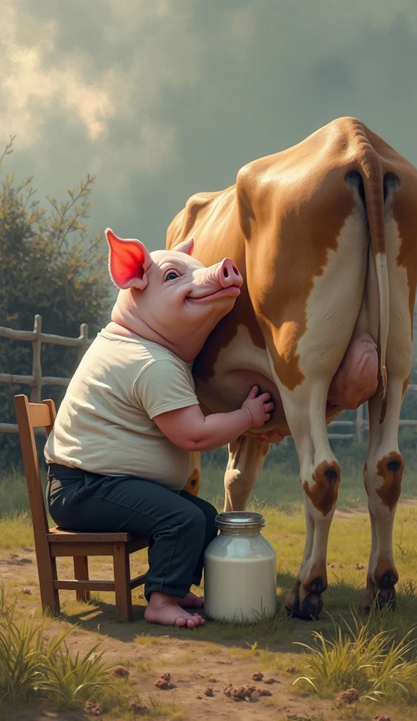 a person holding a cow, aesthetic, 3D,