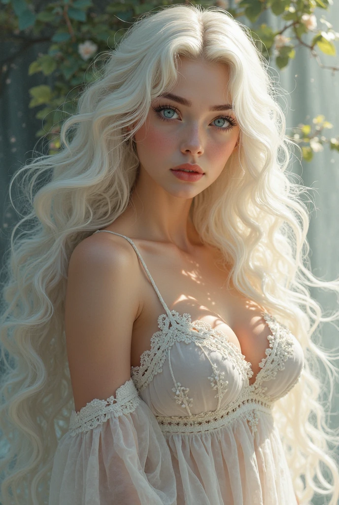 (La mejor calidad,4k,8k,Altas Resoluciones,Obra maestra:1.2),Ultra detallado,(realista,photorealista,photo-realista:1.37),pale gothic goddess,1girl,hermosos ojos detallados,hermosos labios detallados,Ojos y cara extremadamente detallados,long eyeslashes,Pale skin,cabello dorado que fluye como olas,mirada penetrante,vestido fluido blanco puro,dark gothic crown adorned with delicate gems,dramatic makeup,Ethereal Beauty,standing in a mysterious garden,covered in pale flowers,Muros de piedra cubiertos de hiedra y pilares desmoronados.,rays of sunlight filtering through the dense foliage,casting a soft glow across the scene,Ambient lighting reveals intricate details.,The shadows dance with an air of melancholy.,colores vivos mezclados armoniosamente con pasteles suaves,Dreamlike atmosphere,susurrando secretos y deseos ocultos,inquietantemente hermosa,creating a feeling of charm and mystique,mezclando elegancia y oscuridad,creando un contraste sorprendente,retrato con un toque de misticismo,Visualmente cautivador,inspirando asombro y curiosidad.