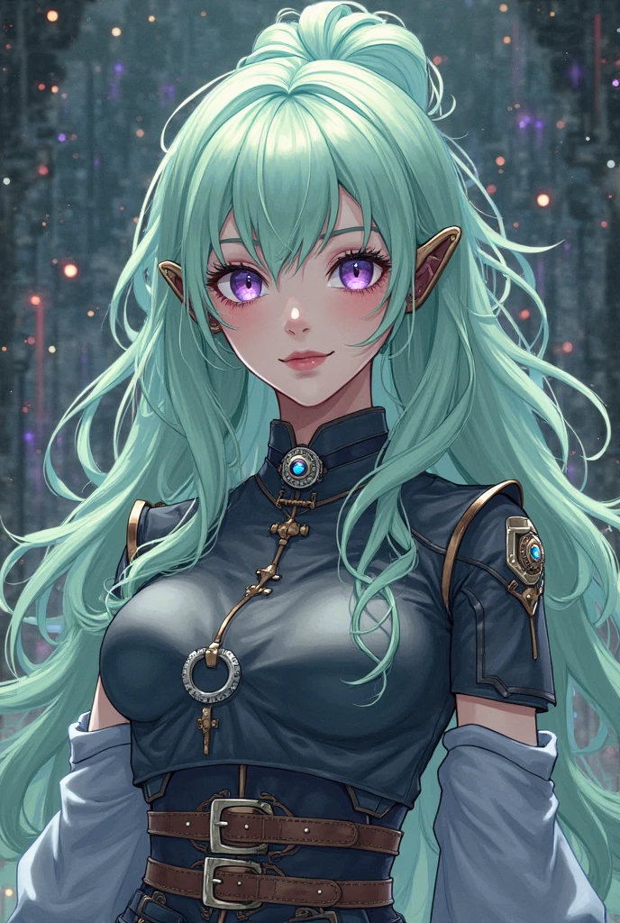 a retrato of a elf girl with freckles and bright striking blue eyes posing for a photo,cuerpo completo, Hombros descubiertos, muscular, adaptar, abdominales definidos, Cintas, (prominent cameltoe) pecas blancas, pelo largo y verde volando, resplandor resplandeciente, beautiful pale makeup, color retrato, stunning retrato, pecas elegantes, wearing black Cintas with glowing runes of power, guantes negros, Brillo de estrella, gold dust was spread over his skin and face, (oscuro, fotos hiperrealistas (((retrato))) refraction ,Dark background of the magical night forest, bosques profundos, ruinas imponentes, cielos estrellados, NSFW