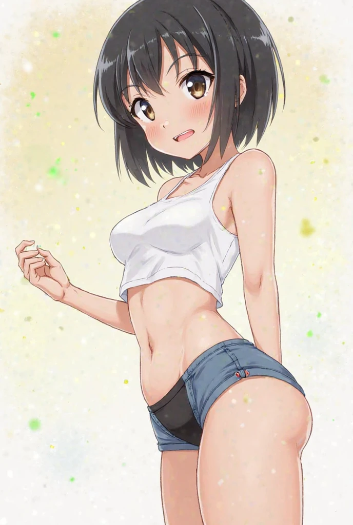 Crying while wearing white briefs、Beautiful girl anime in polo shirt