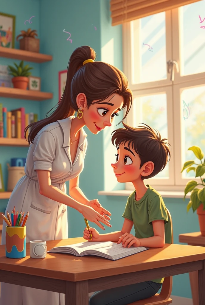 A person explaining something to a child