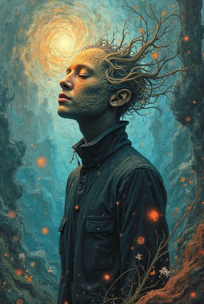 An innovator trapped in a drug-filled maze, symbolizing how, without Catharsis, The innovator becomes a "addict of a thousand drugs."