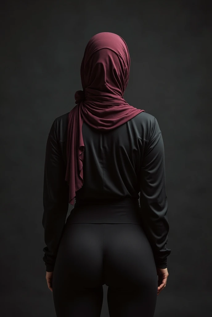 RAW photo,dark,moody,hazy atmosphere,35mm focal lenght,underexposed,cold,candid photograph,artistic,full body,photo of a beautiful,influencer,30yo Iranian woman,black, hijab,detailed skin,naked, looking away from viewer, thick body structure,grey background,no background, candid pose,dim room,blue light, film grain, kodak color, instagram LUT