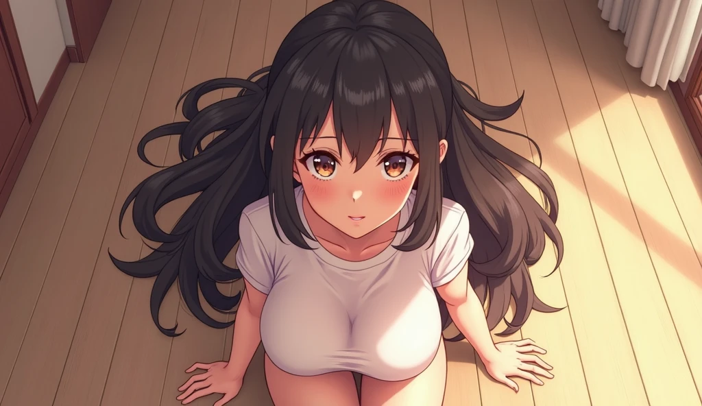 dark skin,Wear only underwear,blush,Long hair covers butt,big breasts,frown,Strike a sexy pose,Cock your ass,squat,A look of enjoyment,sexual pleasure