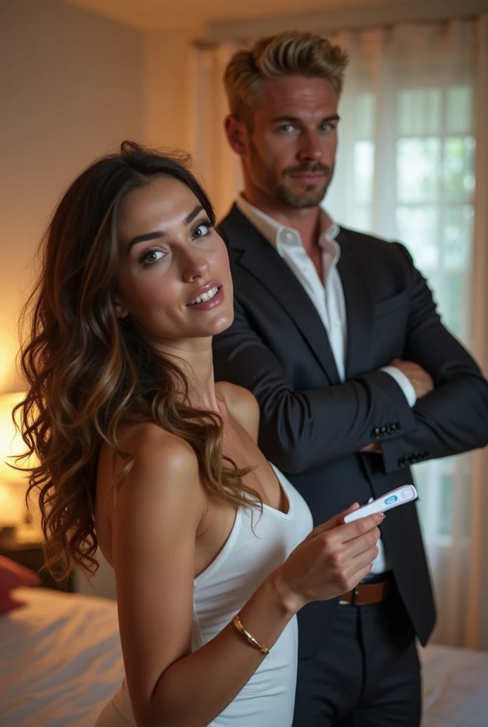 
Create an image that illustrates the story of Mariana and Ricardo after deciding to invest in a wedding planning manual. A imagem deve transmitir os seguintes elementos e ideias:

Mariana e Ricardo com o Manual:

Mariana e Ricardo devem estar juntos, segurando um manual de planejamento de casamento com sorrisos no rosto.
The manual must be visible, highlighting his importance in the scene.
Identification of Priorities and Cutting Costs:

Em um lado da imagem, mostre Mariana e Ricardo revisando uma lista, com itens importantes destacados e outros itens sendo cortados (perhaps with a symbol of "X" ou uma linha riscada).
Negotiation with Suppliers:

Mostre Mariana e Ricardo sentados em frente a um fornecedor (pode ser um representante de uma loja de festas), shaking hands after successful negotiation.
Include a paper or contract on the table with a discount symbol or something that suggests a good deal.
Personalized Decorations and Souvenirs:

Showcase a table with Mariana and Ricardo creating personalized decorations and souvenirs.
Inclua itens como fitas, tesouras, cola, and handmade decorations (talvez com etiquetas que digam "handmade" ou "DIY").
Organization and Schedules:

Em outro lado da imagem, mostre um quadro de planejamento ou uma parede com checklists detalhados e cronogramas.
Include visual signs of organization, como post-its, calendars and to-do lists.
Ambiente e Contexto:

O ambiente deve ser alegre e iluminado, suggesting an atmosphere of preparation for a special event.
Incluir elementos decorativos sutis de casamento, como flores, invitations and other details that indicate they are planning a wedding.
The image must convey efficiency, happiness and the feeling that the couple is in control of the wedding preparations, thanks to the planning manual they are using.