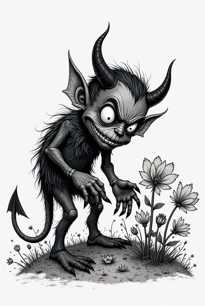 DonM0n3L1n3XL one line drawing, score_9, score_8_up, score_7_up, score_6_up, nymph, imaginative and mischievous character with a hunched posture, glowing beady eyes, and a malevolent grin. use earthy green and brown tones for its mottled skin, and add small, stubby horns on its sloping forehead, scraggly moss-like hair,sharp jagged teeth in its wide mouth, goblin should be small in stature, around 2 to 3 feet tall, fantasy, fraying,thunderous,encouraging,survival,dimensional,scatter,uninhabited,soft , rating_safe <lora:DonM0n3L1n3XL-pony:1>