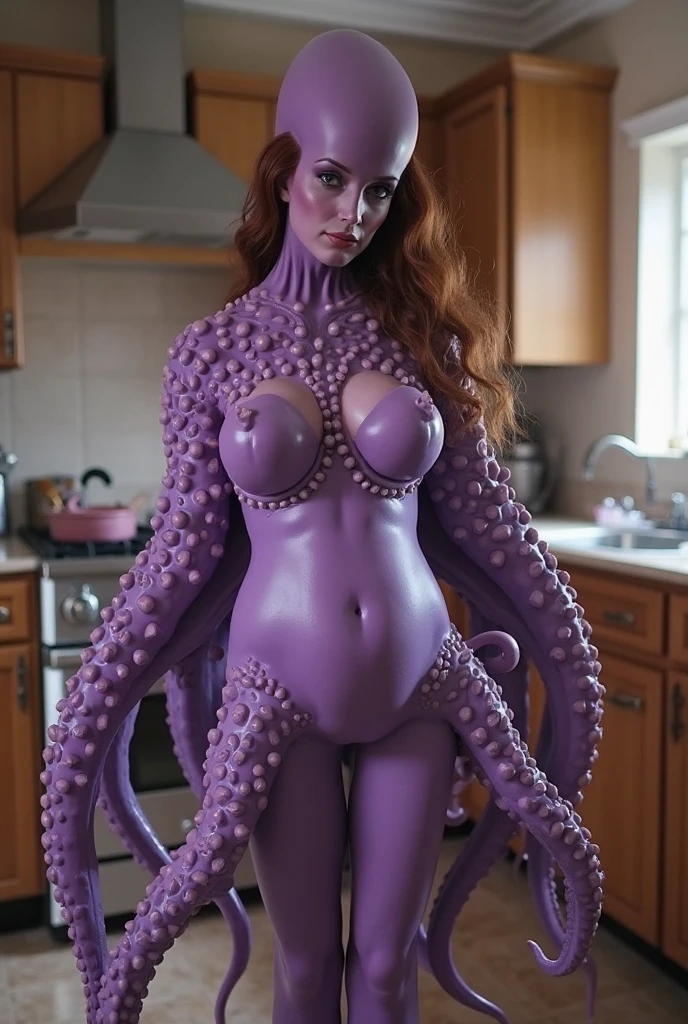 Woman (Sofia Vergara, age 25, nude) showering(cleaning herself using bubbly soap, she is excited and blushing a little, weak in the knees) under cascading metal vines that give way to a lush, tropical garden in a steampunk conservatory. (Several (filth eating tentacle like vines) are enthusiastically probing and pushing into her anus and vagina as they search and help Kate get squeaky clean.) Show full body. (show all of her, show her head to toe, full body shown)