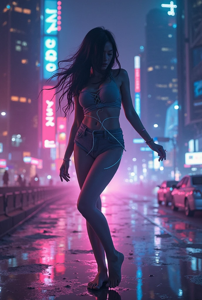 A Masterpiece,4k,Hyperdetailed,photorealistic, beautiful woman, olivia munn as psylocke, x-men psylock costume, sexy costume, two-piece costume, smile, exquisite facial features, exposed breasts, exposed legs, exposed body, exposed pussy, sexy, perfect body, slender body, slender hips, nsfw, Squat on the rooftop of a tall building, crouching on edge of rooftop, squatting, crouching, dark dystopian metropolis in background, night time, legs open, legs spread, low-angle shot, worm's-eye view, perfect lighting, beautiful woman, detailed defined body, using x-men Psylocke cosplay, 1girl, solo, panorama, Nikon, masterpiece, super detail, award winning, 16k, textured skin, highly detailed skin, realistic skin details, visible pores, sharp focus, volumetric fog, 8k uhd, DSLR, high quality, film grain, fair skin, photo realism, purple kinetic energy from her hands, glowing with purple kinetic energy, (V0id3nergy:1.2)