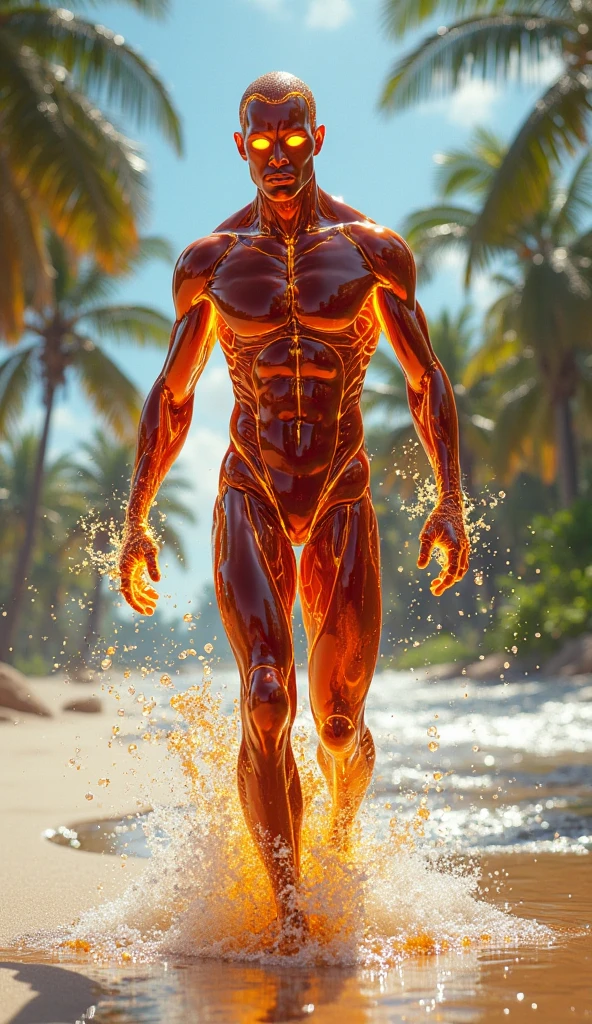 A fit handsome naked and bald muscular man, huge bodybuilder physique, red swim speedos, a diver swimming in a vibrant underwater setting, full body image, seen from below