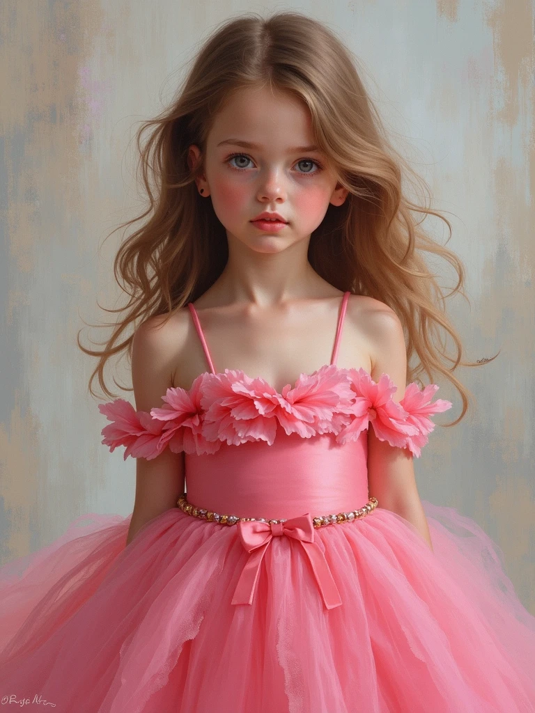 Amarican girl with blue eyes and baby pink and white amarican dress up and she is listening song