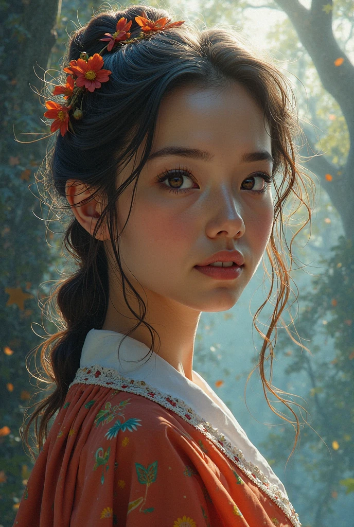 by Tom Bagshaw, by Terry Redlin, by Duy Huynh, by Steve Henderson, cute 18 year old girl, braless <lora:braless:1.00>, pastel drawing <lora:pastel_drawing:1.00>, brunette_ponytail