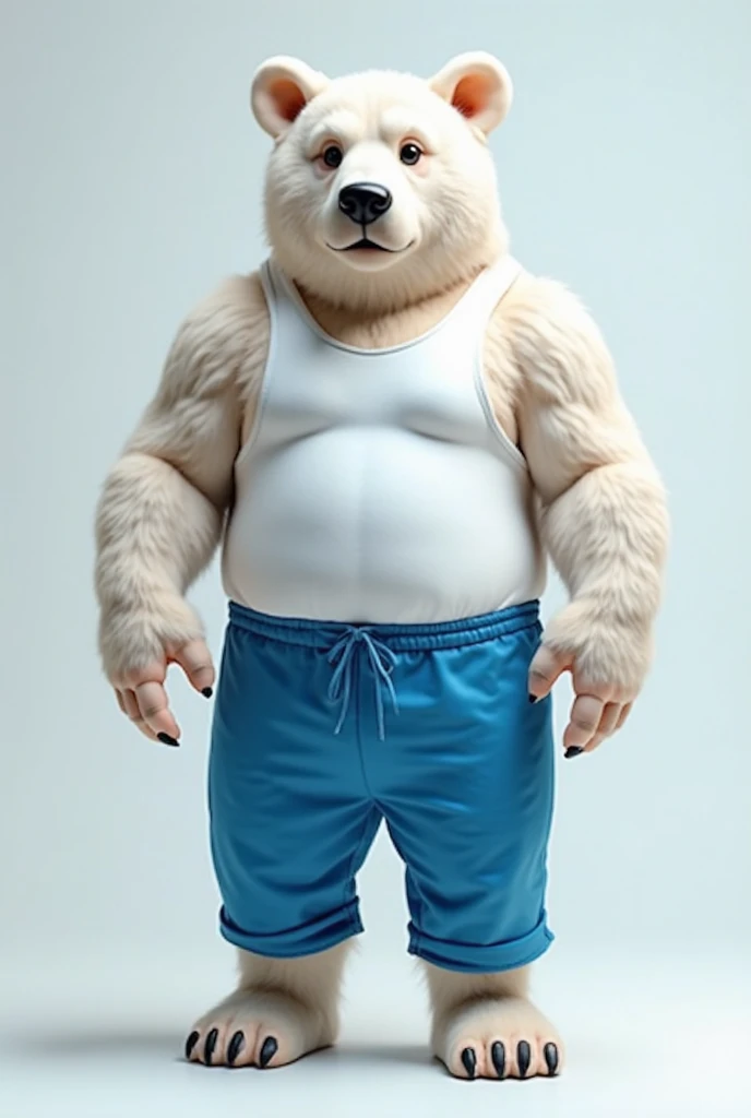 Alone, male, A blue and white furry male Samoyed, spongy fur, standing, wearing boxers with cyber blue armband, revealing a wet bulge NSFW.
