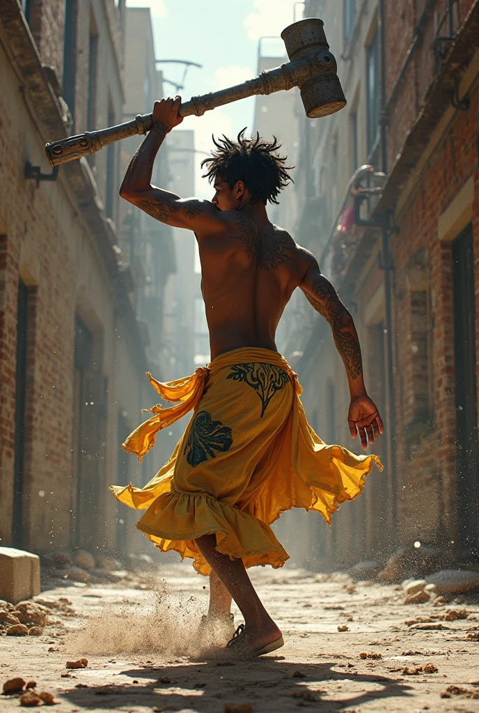 A capoeira player with a black abada