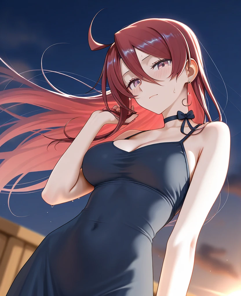 1girl, , , , (steam:1.3),10 years old, ,, ,, ,,,, , eris boreas greyrat, open mouth, light smile, twintails, red hair, ahoge, red eyes, black hairband, collarbone, indian bra, indian skirt, brown bra, brown skirt, miniskirt, standing, (facing viewer:1.2), looking at the viewer, forest, , night,,, , , ,.,, glistening skin, , shiny skin, brown skin,