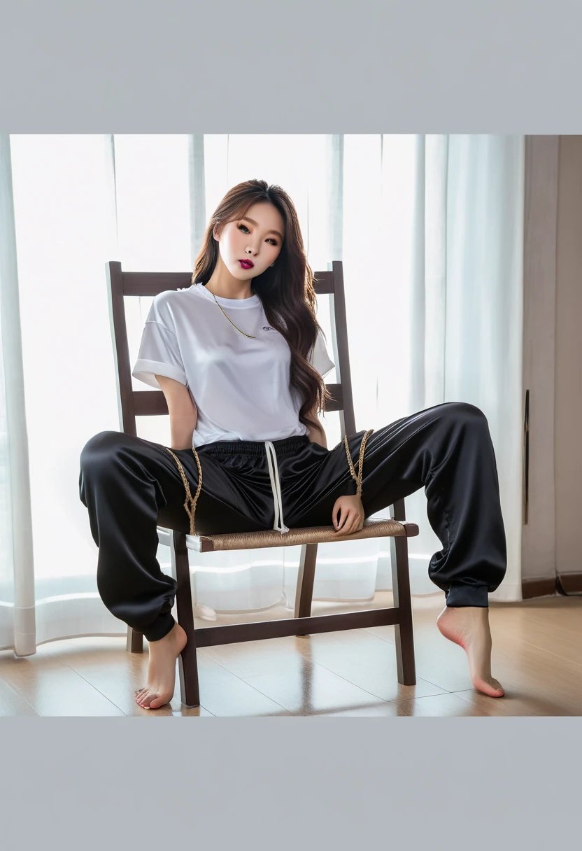 Background white wall、Long brown hair、Cute face、Black clothes、Realistic photos、Perfect Shadow、Perfect Anatomy、Precision Skin、-yeld giAttractive face、Selfie looking down、Mask on mouth、Loungewear、Loungewear、pajamas、One girl