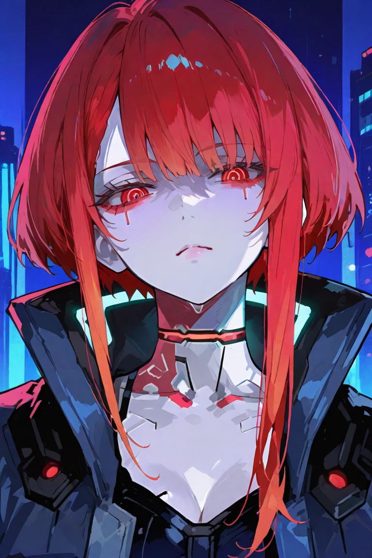 (masterpiece, best quality,best art,perfect detailed coloring:1.4),
(1 perfect girl with sexy body,perfect detail eyes,serious,frown, staring:1.3),
perfect detail face, perfect white skin,(multicolored_hair:1.3), red_hair|(black_hair:1.42), curly long hair,
blurry background, breasts, depth of field, glowing,(perfect detail glowing turquoise green eyes:1.3),tight black and glowing red captain-uniform,black jacket, military hat, medium breasts, fringed shoulder straps,
glowing red necktie, neon lights, outdoors, rain, solo, <lora:add_detail:0.99> <lora:Yuri:0.8>(yuriai:1.2), 1girl, long hair, red hair,eyepatch,