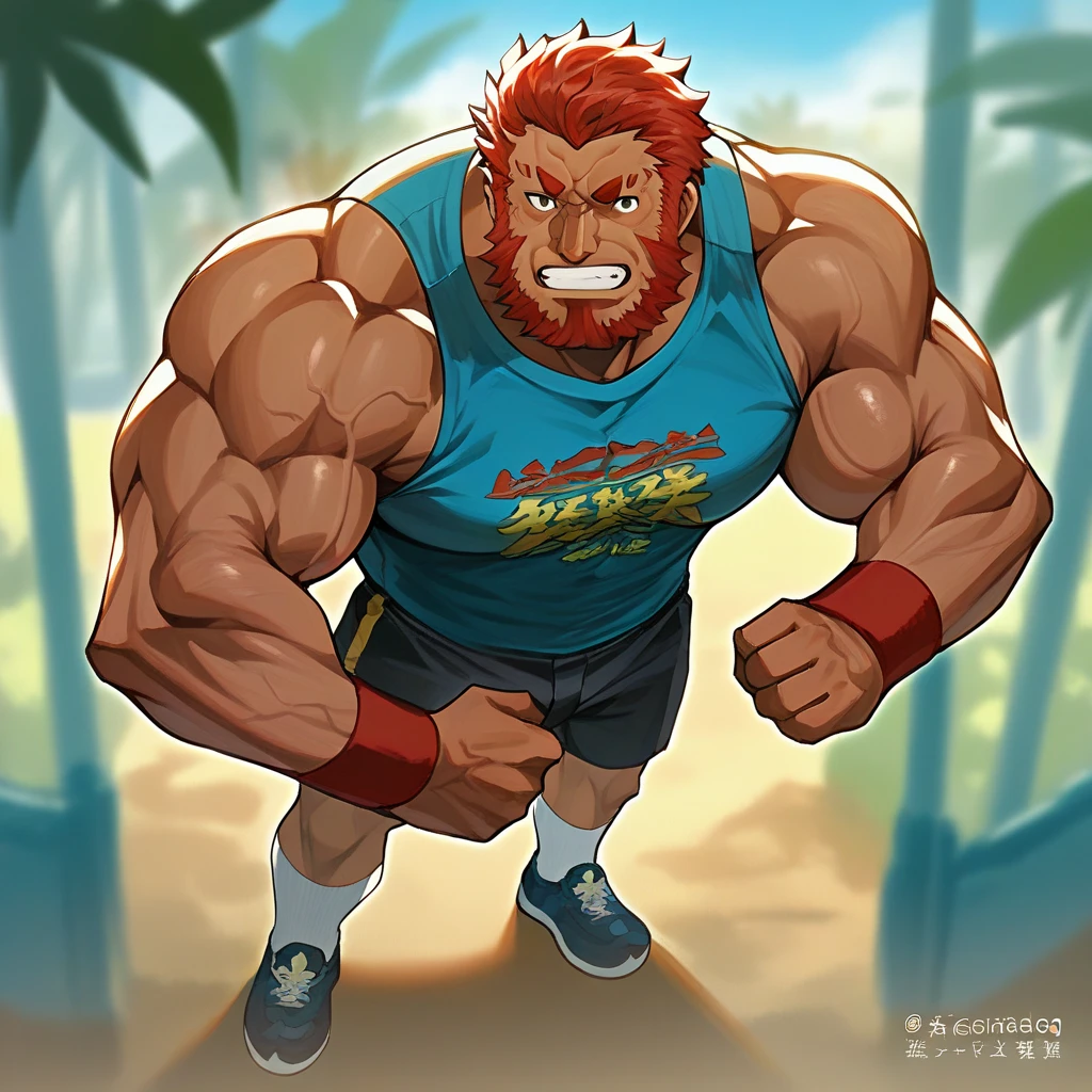 cartoon sand crab dressed like WWE wrestler Tito Santana.

Cartoon sand crab body. Cartoon sand crab face. Cartoon sand crab arms. Cartoon sand crab hands. Multiple cartoon sand crab legs.


Brown wavy hair.

White underwear. White wrestling boots. 