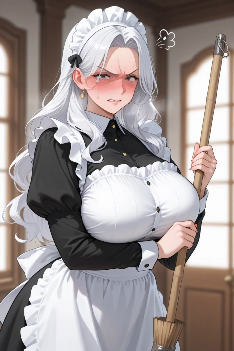 masterpiece, 1 girl, alone, Shortcuts, , Niijima Sae (persona 5)、Big Breasts, Mature Woman, Glare,Sharp eyes, Silver Hair、Lilac eyes, Empty Eyes LoRA / utsurome / Hypnotic suggestion,Pink Maid,Pose standing thigh sex,Thick thighs, Hypnotic Pendulum,Hypnotic state,Hypnotic stateの目,squint,Sticking out tongue,Sweaty,Stuffy stuffiness,全身Sweaty,Touch your chest,Bow-legged,Leg spread,Emphasize the chest,,Huge breasts,Large Breasts