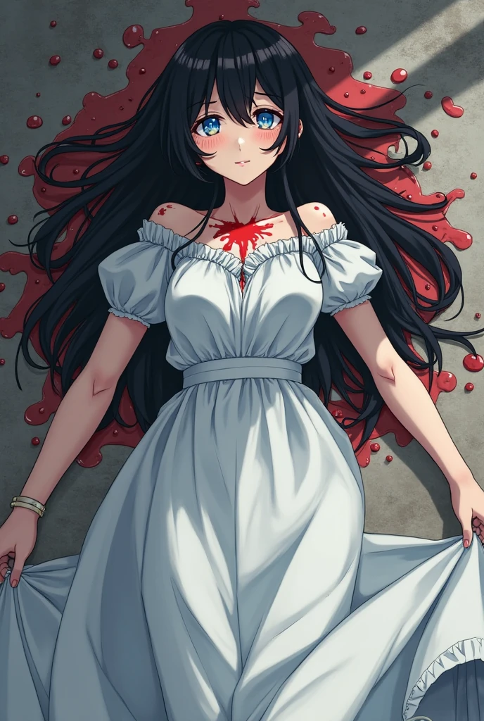 black and white and blue and red,(best quality, ultra-detailed, high resolution, extremely detailed cg),wide shot,dead angels stand on cliff edge,she is very beautiful,she like blood and sea,bloody rain, mystical,fanatic, intricate, surreal,delicate