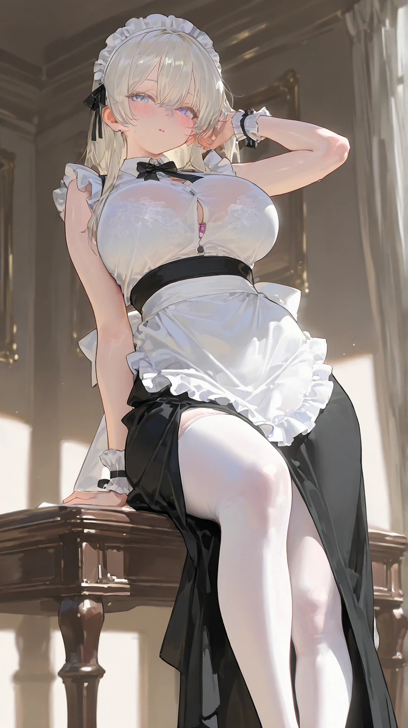 White lace underwear, neckline black lace