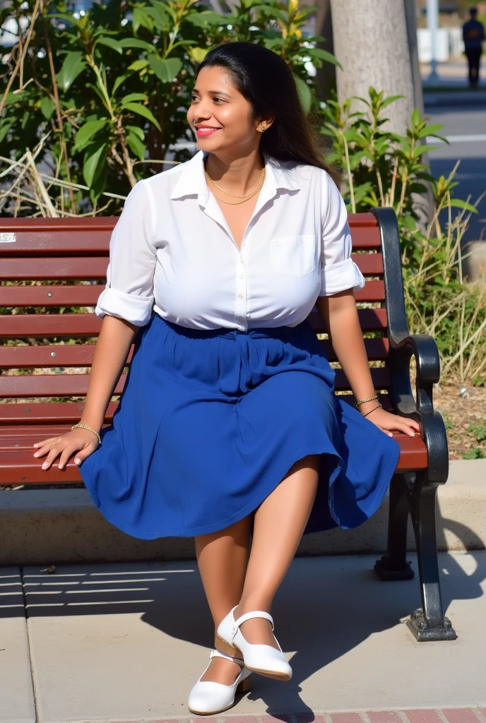 Forest scene , top view, A radiant, South Indian 35 year old aunty a gray chiffon skirt and shirt, sitting the floor on her knees a man standing next to her, captured in a full-body image with vibrant hues and meticulous details. Full body image
