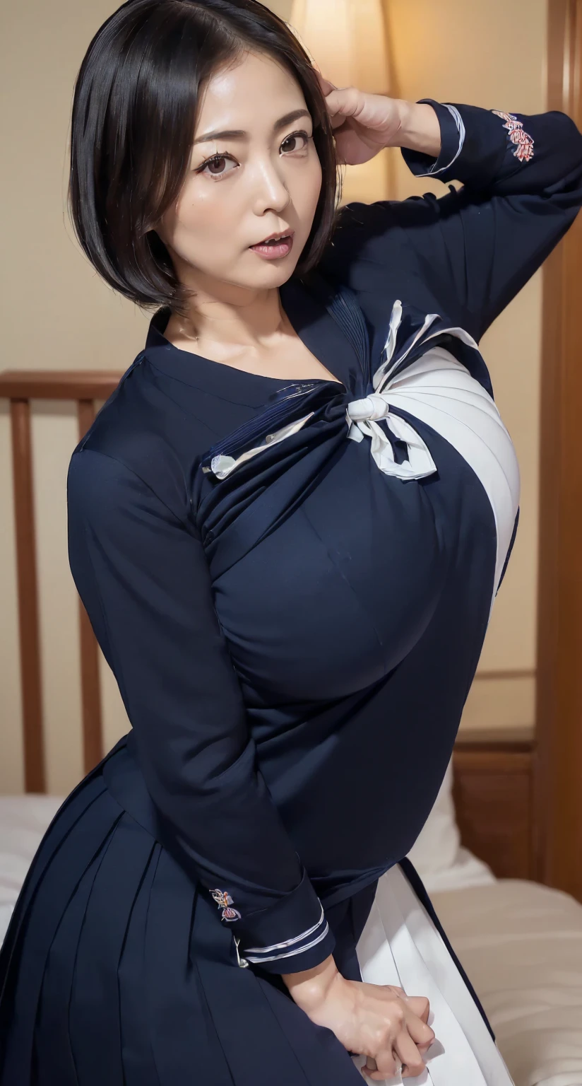 Adult female, 20-year-old, Grin, Low length, Japanese, ((kunoichi:1.5)), (Big Ass:1.3), (Super huge boobs:1.5), Huge breasts, bulging udder, (Chubby:1.2), Glowing Skin, Baby Face, Porn Pose, Full body portrait,