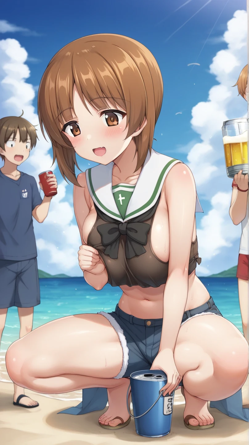 best quality, (masterpiece:1.2), detailed,
amy sng,
1girl, solo, blush, smile, open mouth,
(dark skin:1.1), brown hair, short hair, aqua eyes, twin braids,
vest, crop top, skirt, belt,
standing, arm behind head, looking at the viewer,
light rays, ocean, cloud1girl,masterpiece, expensive quality, very_expensive_solve, big_file size, full color,(completely nude:1.2),pussy,niplles,(vaginal sex:1.2),