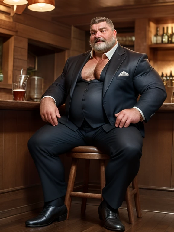 2 men surrounded by lots of old men , one old 60's year old with a gray beard in a suit looking down , the other man is very hairy and naked and erect penis and being groped and muscular and embarrassed andbig beard and short hair and bound completely in heavy big chains, in an conference room surrounded by old men, perfect anatomy penis