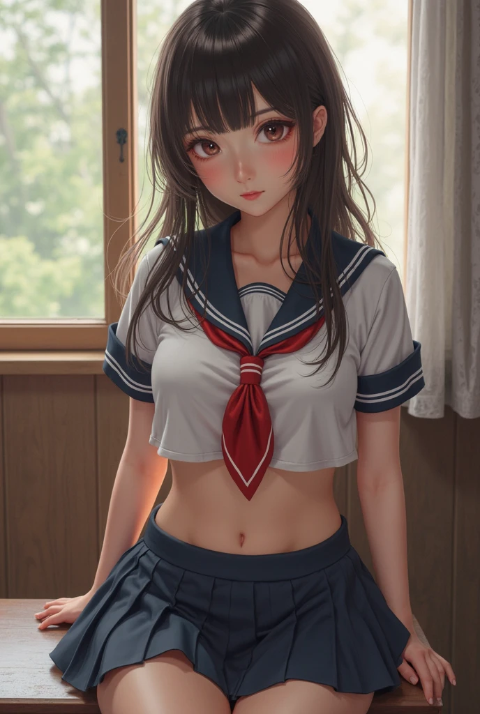 masterpiece, highest quality, 非常にdetailedな CG Unity 8K 壁紙, Ultra-realistic 8KCG, perfect artwork, perfect woman image, dramatic shadow, (Spotlight, perfect lighting, detailedな光, (((1 girl))), ((sharp face)), ((brown hair, wavy hair)), (((sexyポーズ))), model body shape, I can see your belly button, big and full breasts, ((cute face)), (smile gently: 1.2), (asymmetrical bangs, beautiful eyelashes), beautiful face, (Beautiful chest line:1.2), (cleavage), beautiful girl, Exquisite facial features depicting the perfect face, cold, Naturally beautiful, sweating, slender body, Light and beautiful thigh expression, high school girl, high school uniform, Wet and transparent white sailor uniform, Wet and transparent white pleated skirt, loose socks, In front of a wall full of graffiti, night, (((lean against the wall, standing))), Award-winning photo, detailed, realistic light and shadow, 8K resolution, professional lighting, (glowing skin:0.9), perfect hands,High resolution、high resolution、sexy