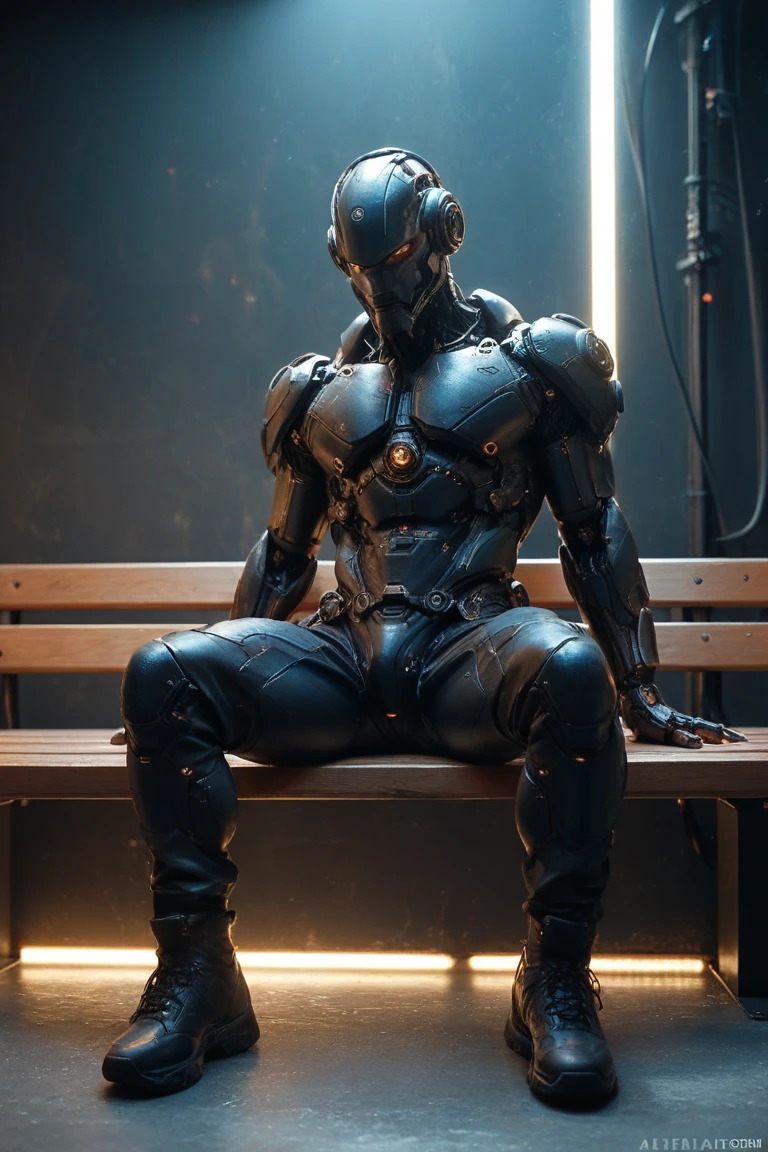 male, full body, (muscular, full nude, only Glowing cyberpunk future helmet, only kimono, erection huge penis,) realistic, night,  realistic, in room, sitting bed, spread legs,