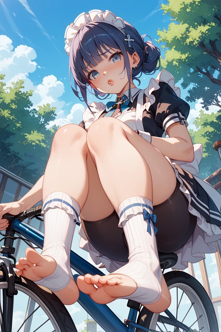 cute girl, fucking dildo, cat ears, short hair, covered in cum, wide legs, in the park