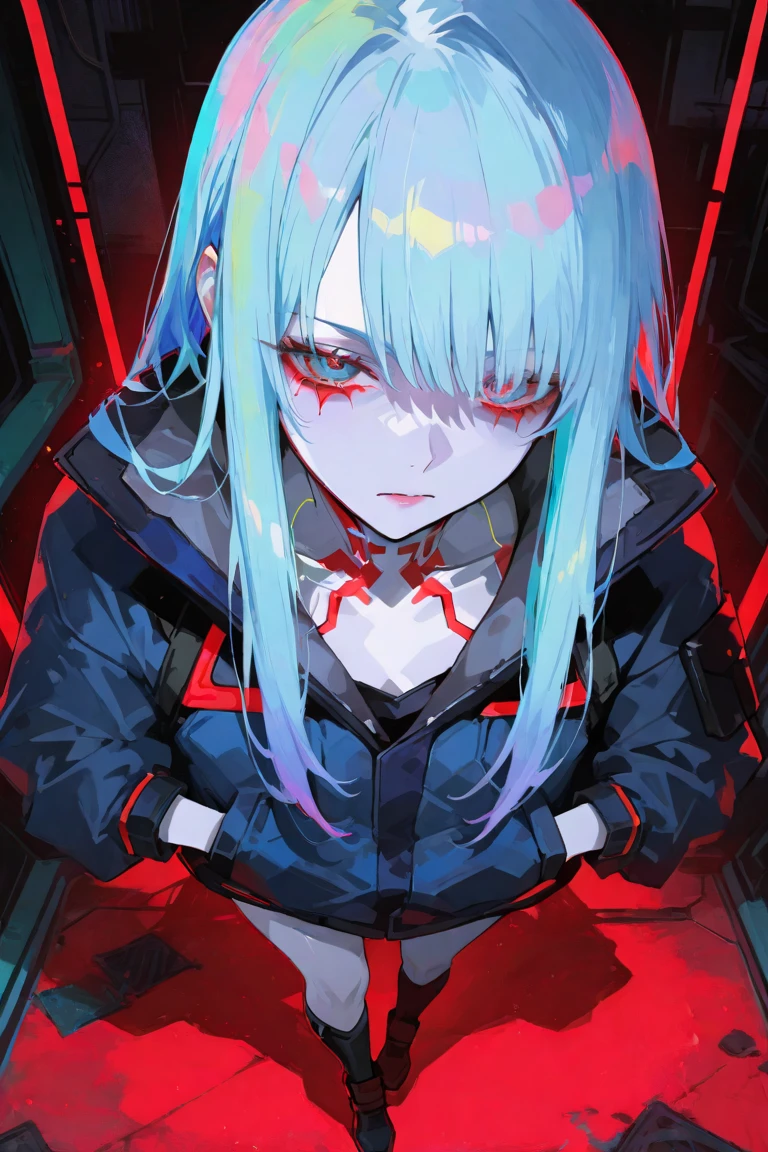 (One very tall woman,Navy Blue Hair,Her hairstyle is twin tails that expose her forehead.,yellow eyes,Medium Bust,Bloody Face)Black haori,Black Hakama,Wear a grey scarf around your neck