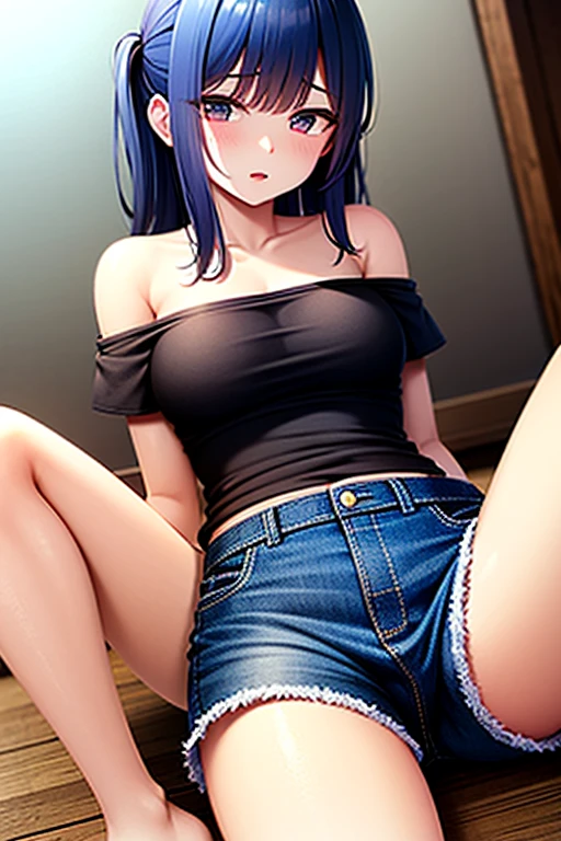 naked、T-Shirts、See-through、Showing underboob、panties、Pants down to the knees