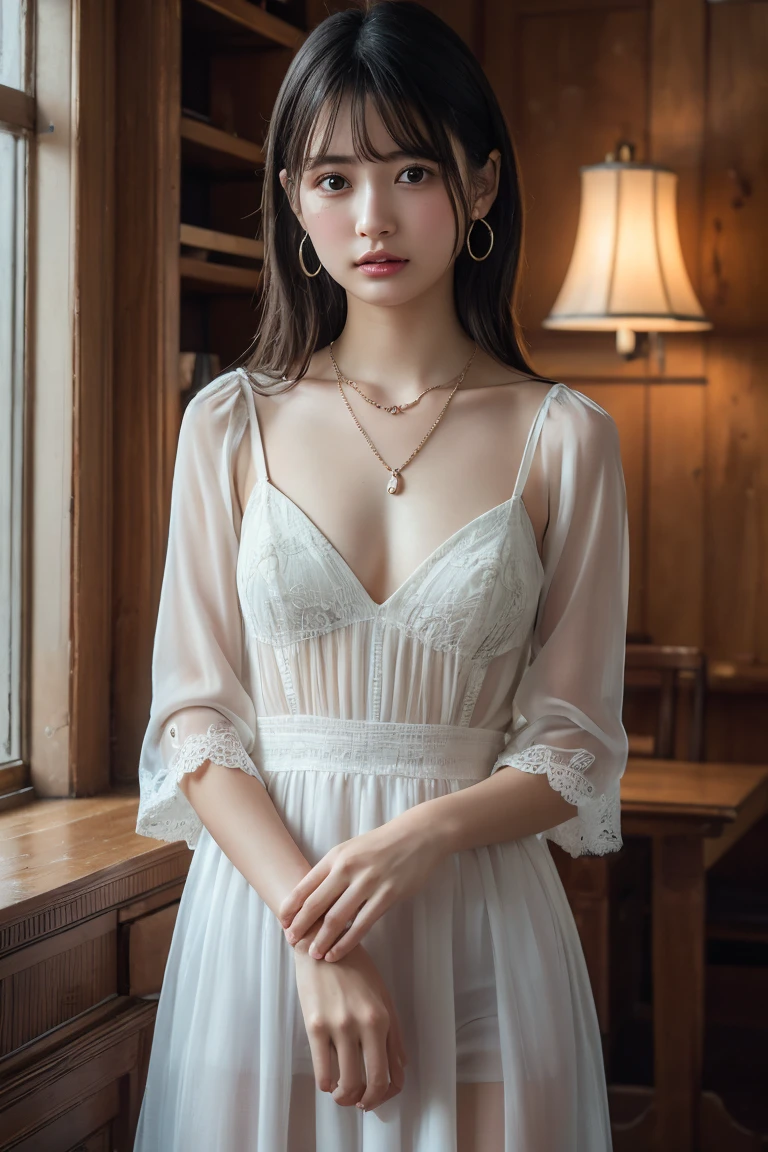 ((Top Quality, 8k, Masterpiece: 1.3)), 1 Girl, Slender Beauties: 1.3, (Random Hairstyles: 1.2), Oversized Nightgown: 1.2, Ultra Detailed Face, Detailed Eyes, Double Eyelids, Small, Gentle Smile,