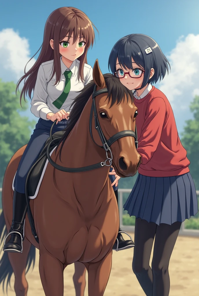 ((best quality,4k,8k,highres,masterpiece:1.2,ultradetailed,realistic,photorealistic,photo-realistic:1.37)),(1 Centaur woman,1 humanoid woman),(((A centaur woman chatting and a humanoid woman))),perfect face,(school sailor uniform), ((red hair,Twin tail,center part hairstyle,gentle face,Drooping eyes:1.6,Dark brown eyes,)),(happy,Red face),(from front,from below),Crosswalk,full body, Centaur,Hold a bag in hand,(femail Centaur),The upper body is human and the lower body is the body of a horse,not Horse ears, she chat with humanoid classmates,((chatting:1.5)),Walk side by side,(humanoid ears:1.5,A pair of ears),(Humans and centaurs:1.5),face to face