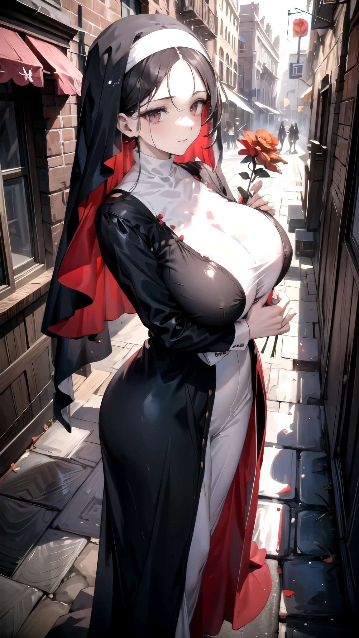 Masterpiece, high quality, 8k, ultra detailed, detailed face, huge breast, cleavage, standing, wrg1, full body, thigh, dark background,