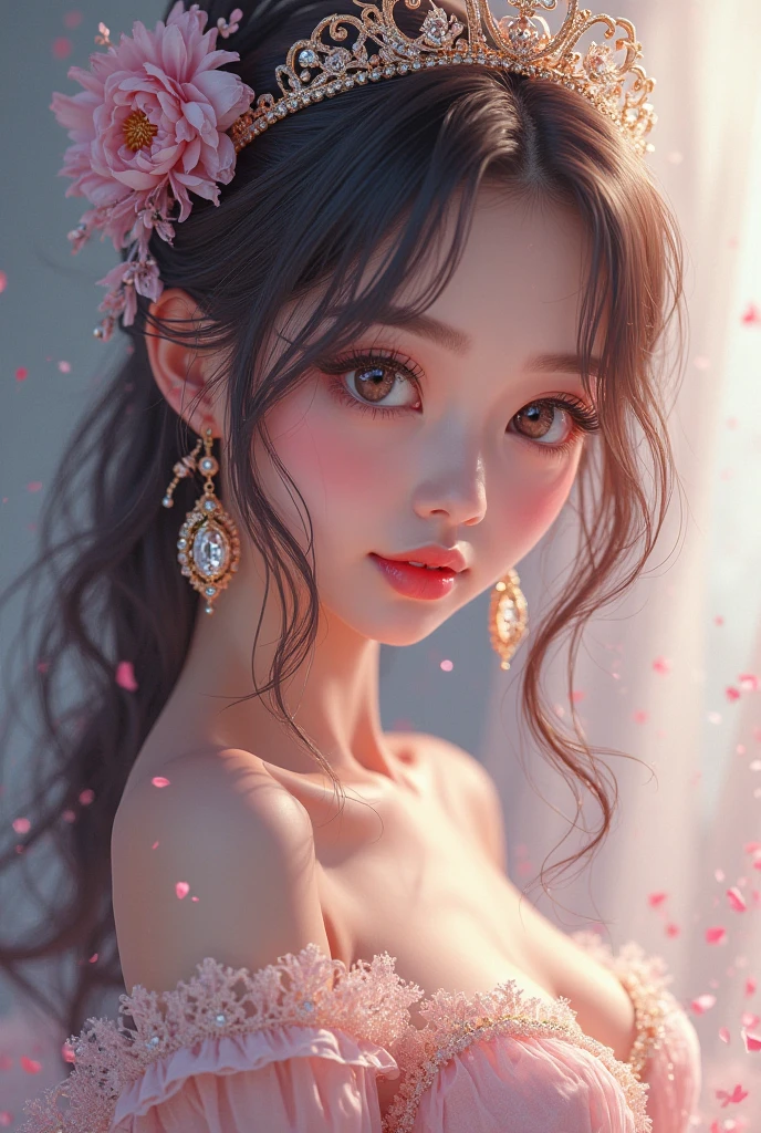 Best Quality, Masterpiece, Ultra High Resolution, (Realisticity: 1.4), Original Photo, 1girl, Pink Off-the-Shoulder, Cinematic Lighting