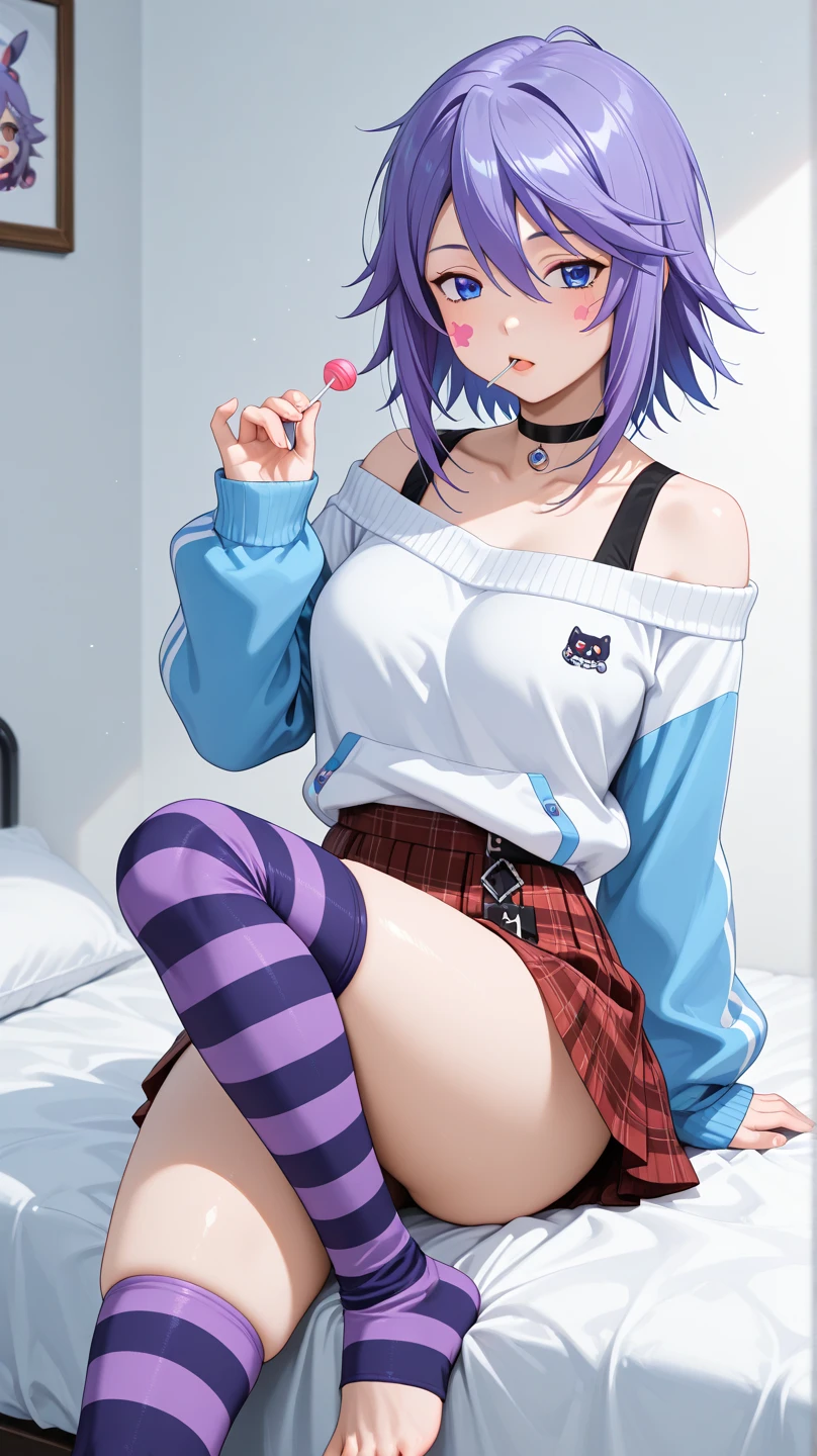 masterpiece, best quality, absurdres, illustration, 8k, perfect shadows, skindentation,(slim waist:1.3) hdr, ambient lighting, cowboy shot, (shiny skin:1.2), realistic, ultra-realistic, textured skin, defined body features, (blush:1.2), (looking at viewer:1.3) stocking_anarchy, (wearing school uniform, choker, knotted shirt,shirt pull,cleavage, fur jacket, cropped jacket,striped_legwear,stocking_\(psg\),platform boots) (underboob,massive breasts,hourglass body, thin waist,very slim waist, Photo realistic,(hyperrealistic:1)beautiful, masterpiece, best quality, extremely detailed face,perfect face,beautiful face, perfect lighting,detailed eye makeup, detail face, nice detailed eyes,nice hands, perfect hands, (realistic pupils,realistic iris:1) heavy eye makeup,glowing eyes <lyco:KnottedShirt-000013:.60> <lora:PerfectFullBreasts-fCV3:.50><lora:beautifulDetailedEyes_v10:0.70> <lora:add_detail:.5> <lyco:GoodHands-beta2:.90> <lora:StockingAnarchy_Mix:.70> <lora:Aesthetic-Portrait-V2:.30><lora:UnderboobV1:.40> sweat,shiny skin,defined body features,toned midriff,skinny waist,thin waist,(abs:0.8),sitting,stretched( spread legs:1.2), leg support,