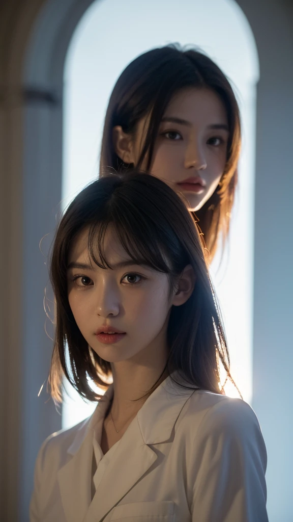 24-years-old、Beauty、Perfect Face、Pitch-dark room、Expressionless、Black camisole、moonlight