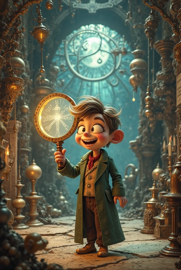 

Вариант 1 (более подробный):

"A surreal scene with a man in glasses and a white lab coat, wearing a black hat adorned with blueprints, standing in an engineer's office. A curly-haired robot boy lifts a hammer nearby. A werewolf with slanted eyes sniffs smoke from a bucket, while Master Yoda with a scythe mows poppies in the background. Cosmonaut Gagarin points at a rocket with children beside him."

