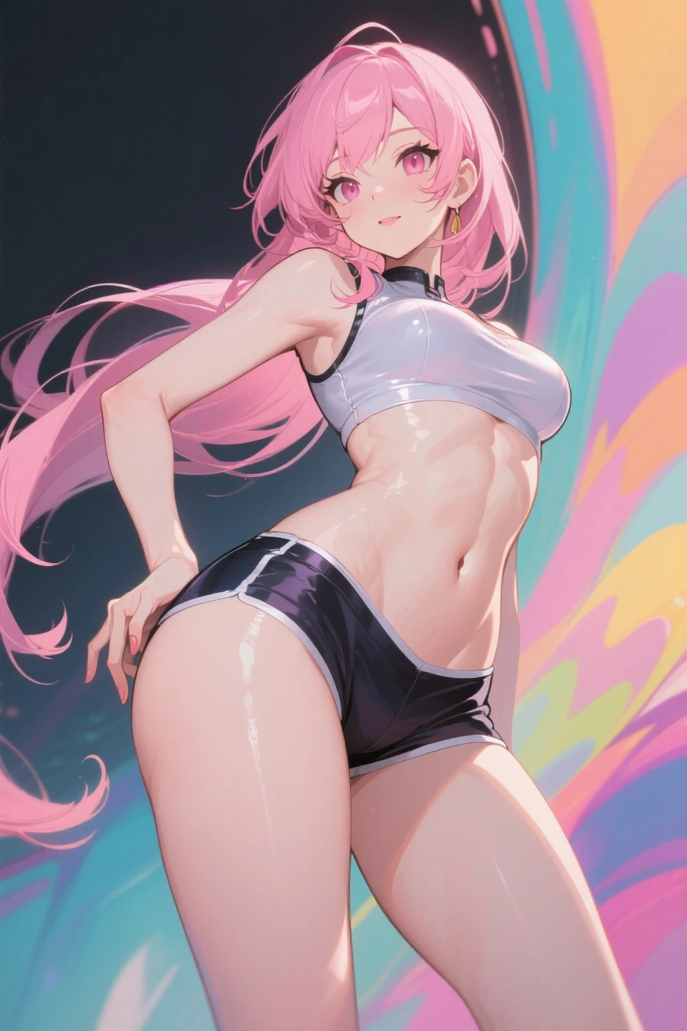 Realistic、1house wife、pink hair、twin tail, Blue eyes、(eye focus:1.3,face focus),(Gradient eyes:1.3),(sexly panties
)、open mouth,(grin:1.3),forehead,cute face、finger to mouth,((Big Ass)),((Raise your arms, Expose your armpits))