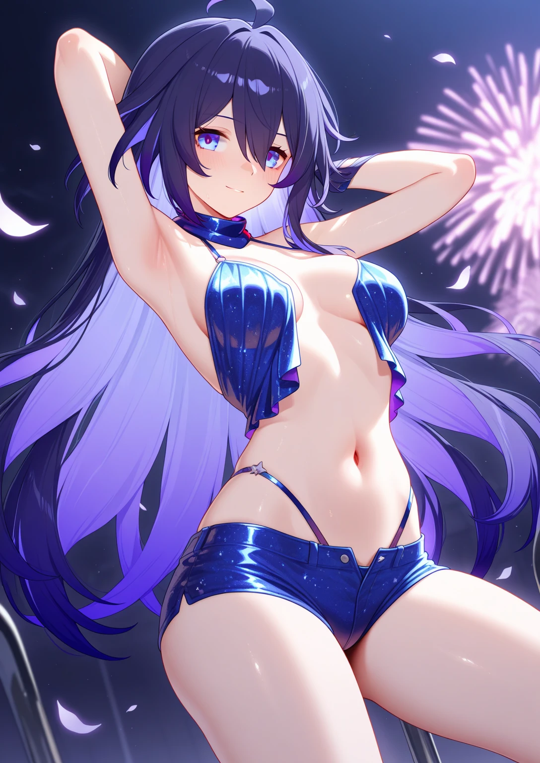 超high resolution、high resolution、8K、Fireworks display、Big Tits、Transparent nipples、Sheer tank top、See-through underwear、Spread your legs、Purple Hair